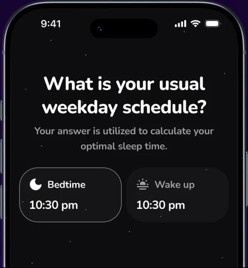App screen asking about your usual weekday schedule